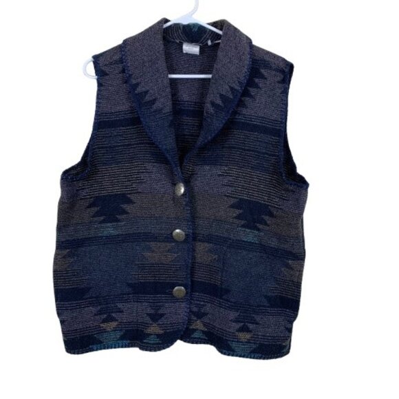 Vintage Rhonda Stark Wool Blend Aztec Print Vest - Size Large - Picture 1 of 8